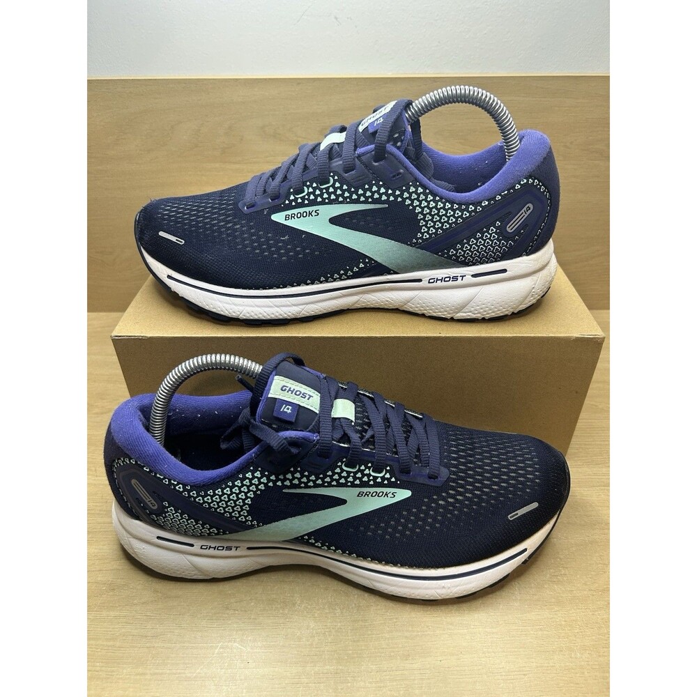 Brooks Ghost 14 Running Shoes Women 9.5 Navy Blue Teal Sneakers Retail $140
